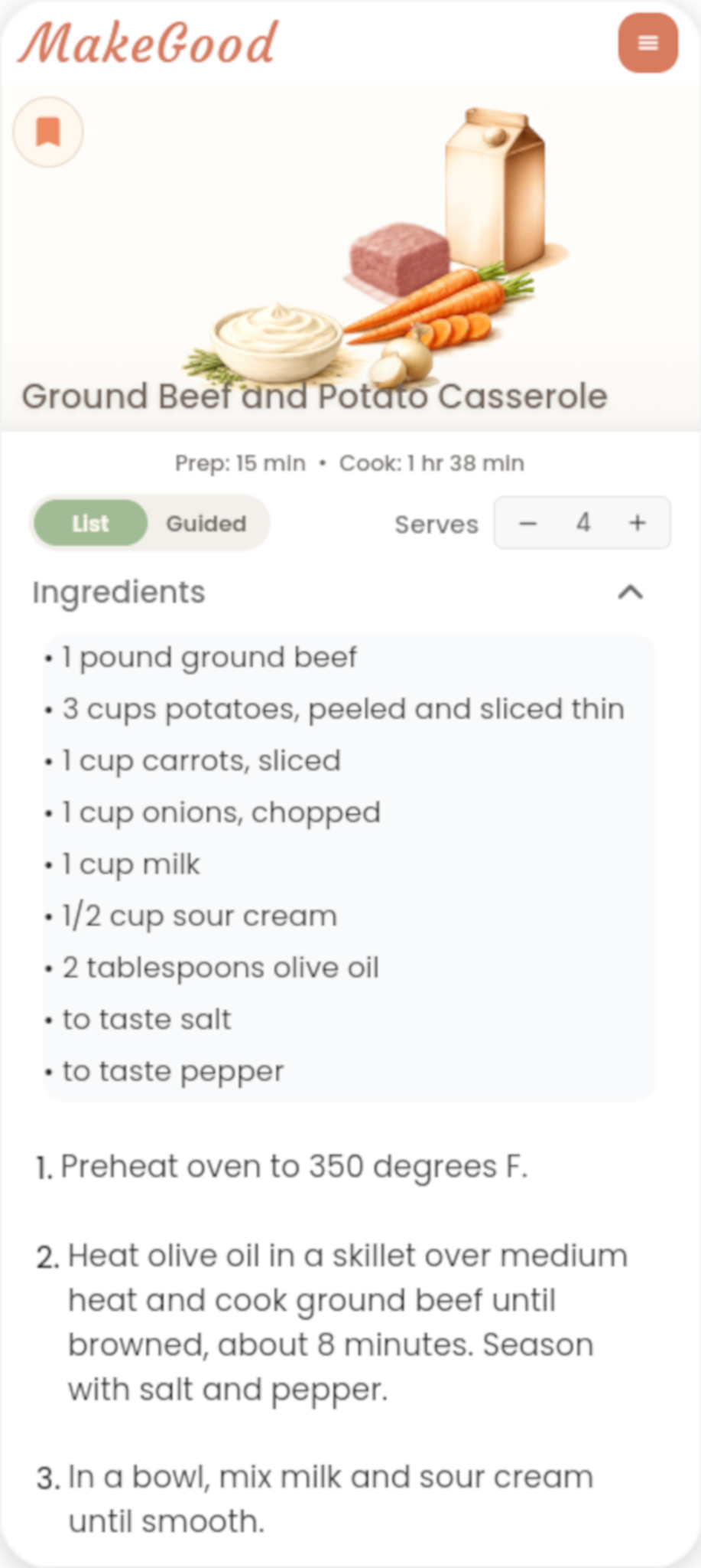 MakeGood Cook Mode list view