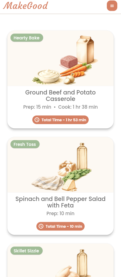 Dinner ideas created from recognized ingredients